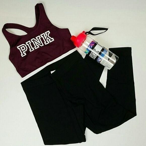 Pink VS leggings sports bra Water Bottle lot NWT